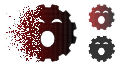 Işıltı Pixelated yarı ton uykulu Smiley dişli simgesini