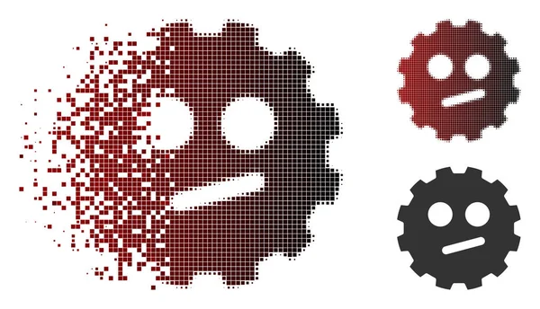 Fragmentierte Pixel halbwegs gleichgültig Smiley Getriebe Symbol — Stockvektor