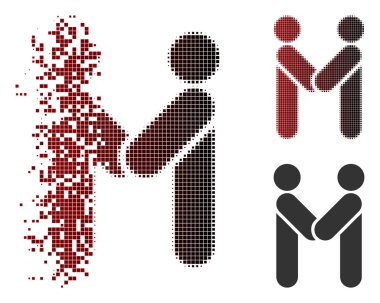 Parçalanmış Pixelated yarı ton kişi el sıkışma simgesi