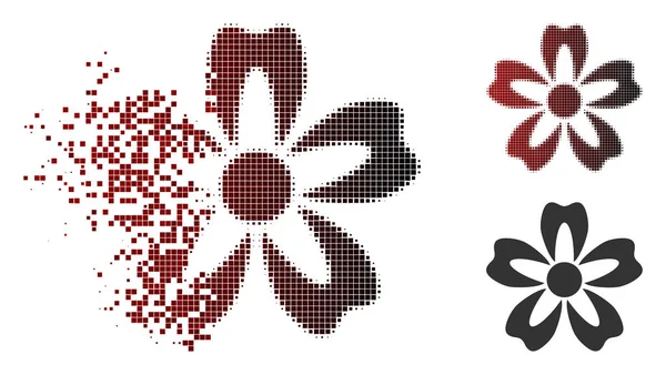 Disintegrazione Pixelated mezzitoni fiore icona — Vettoriale Stock