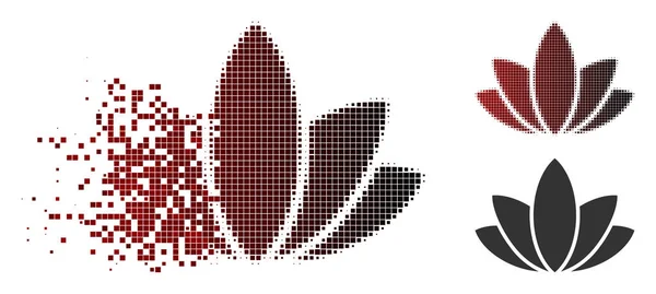 Icono de flor de loto de medio tono píxel dañado — Vector de stock