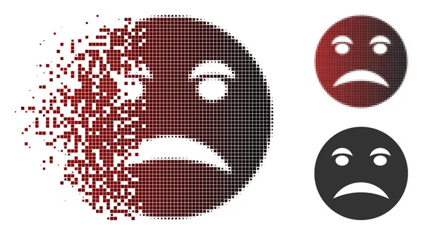 Disintegrating Pixelated Halftone Angry Smiley Icon — Stock Vector