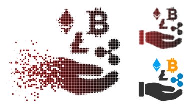 Çözünmüş noktalı yarım ton Cryptocurrency yatırım el simgesi