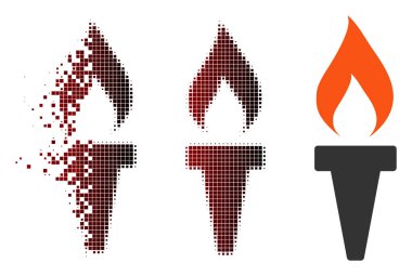 Rendelenmiş piksel yarı ton yangın meşale simgesi