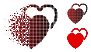 Piksel yarı ton sevgi kalpleri simgesi çözünmüş