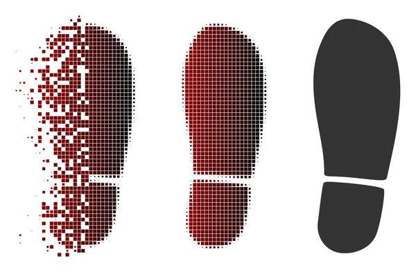 Auflösung des pixeligen Halfone Boot Footprint Icons — Stockvektor