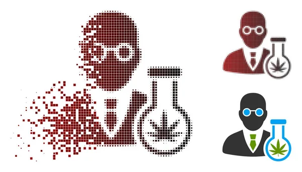 Fracturado Pixelated Halftone Cannabis Chemist Icono — Vector de stock