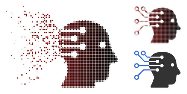 Перелом Pixelated Halftone Cyborg Brain Interface Circuit Icon
