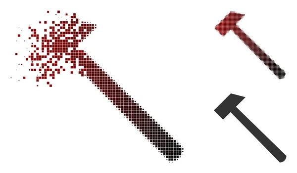 Beschädigtes Pixel-Halfone-Hammer-Symbol — Stockvektor