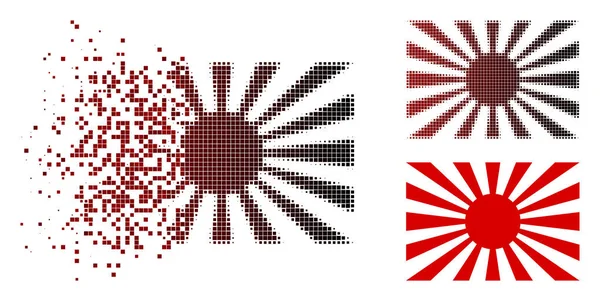 Icono de sol naciente Japon dispersos de pixelado de semitono — Vector de stock