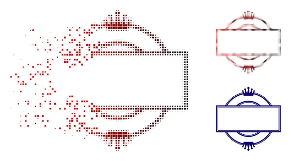 Verpixelte Halbtonkrone, runde und rechteckige Rahmensymbole — Stockvektor