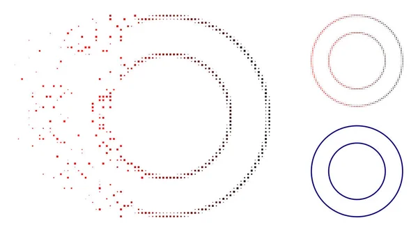 Gebroken korrelig Halftone dubbele ronde Frame pictogram — Stockvector