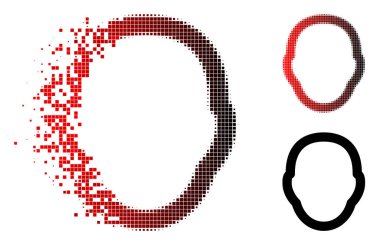 İnsan baş kutsal kişilerin resmi içinde dağınık, pixelated yarı ton ve hasarsız katı sürümleri. Adet insan kafa şekli kaybolan vektör düzenlenir.