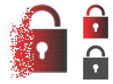 Kilit simgesi içinde çözünmüş, pixelated yarı ton ve hasarsız tüm sürümleri. Hücreleri vektör dağınık kilit simgesi haline oluşur.