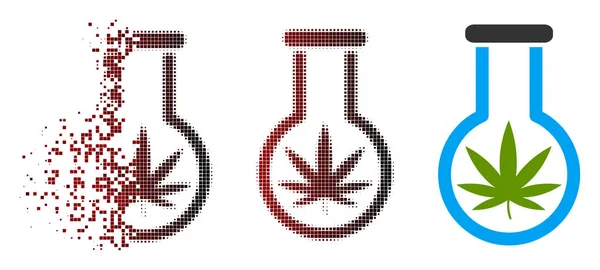 Desapareciendo Pixel Halftone Cannabis Flask Icono — Vector de stock