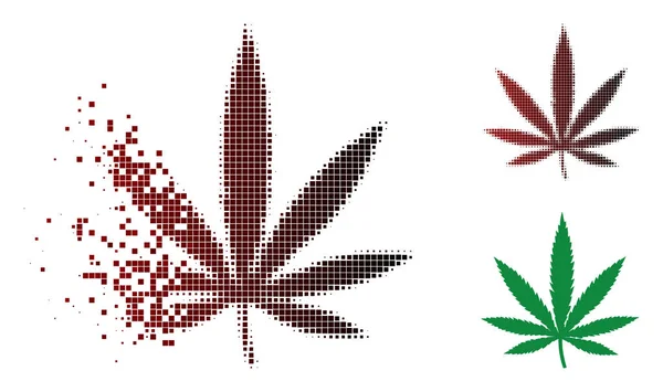 大麻叶子图标在溶解 点半色调和未损坏的整个变形 元素被分成媒介消散大麻叶子形式 — 图库矢量图片