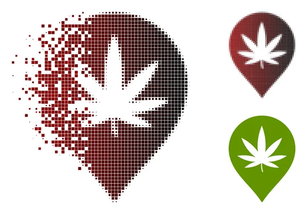 Punto descompuesto Halftone Cannabis mapa marcador icono — Vector de stock