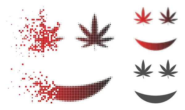 Polvo Pixel Halftone Cannabis sonrisa icono — Vector de stock