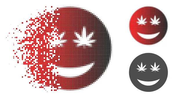 Trasiga Pixelated halvton Cannabis Smiley Smile-ikonen — Stock vektor