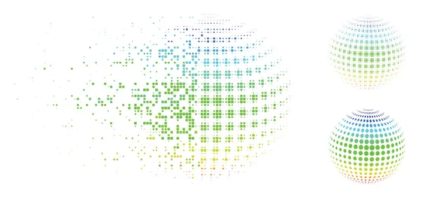 Ícone de abstração de superfície de esfera pontilhada de meio-tom de pixel em desintegração — Vetor de Stock