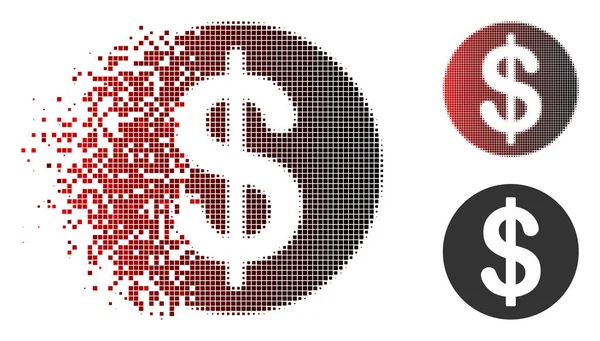 Ícone fraturado da moeda do dólar do meio-tom do pixel com cara — Vetor de Stock