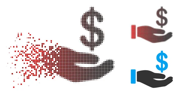 Icono de mano de ganancias de medio tono triturado con cara — Vector de stock