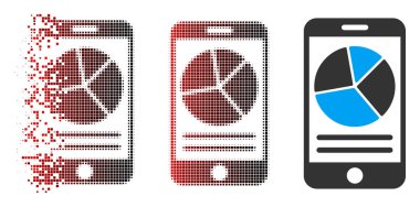 Pixelated yarı ton mobil rapor simgesi yüz ile çözünmüş