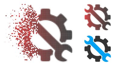 Pixelated yarı ton hizmet Araçlar simgesi yüz dağılmakta