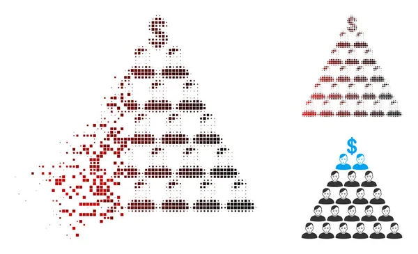 Desintegrando Pixel Halftone Ponzi Ícone de esquema de pirâmide com rosto —  Vetores de Stock