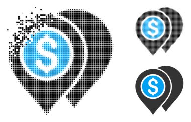 Pixelated yarı ton banka harita işaretçiler simgesi dağılmakta