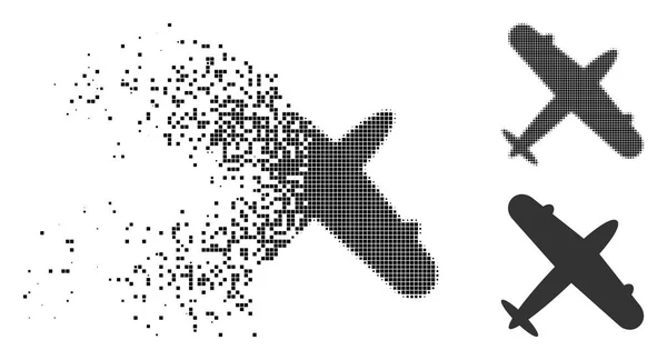 Aprító Pixelated félárnyék repülőgép ikon — Stock Vector