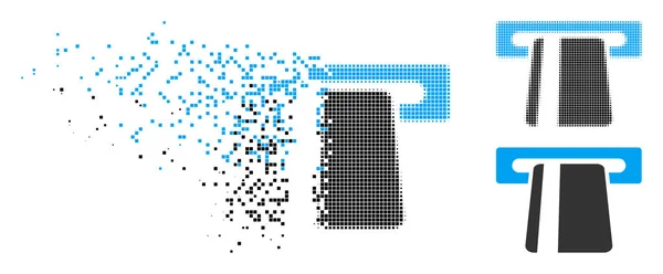 Broken Pixelated Halftone Icono de servicio bancario automatizado — Vector de stock