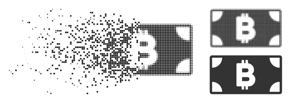 Dust Dot Halftone Bitcoin efectivo icono de billetes — Vector de stock
