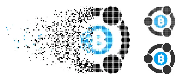 Rozpadające się Pixelated półtonów Bitcoin współpracy ikona — Wektor stockowy