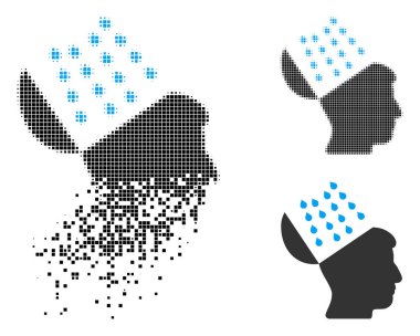 Rendelenmiş Pixelated yarı ton beyin duş simgesi