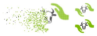 Piksel yarı ton inek koruma eller simgesini çözünmüş