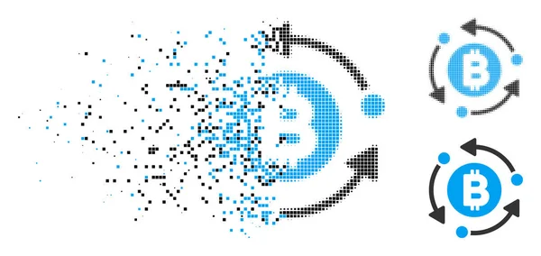 Znikająca ikona strzałki obrotu Bitcoin Pixelated półtonów — Wektor stockowy