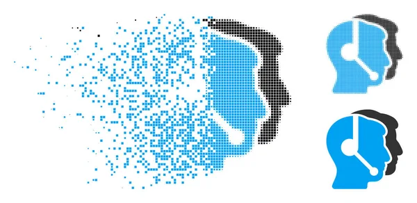 Operator Head Icon With Face In Dissolved, Pixelated Halftone And