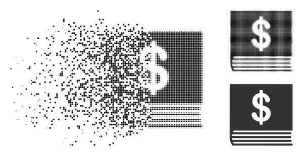 Shredded Pixelated Halftone Dollar Ícone do livro de contabilidade — Vetor de Stock