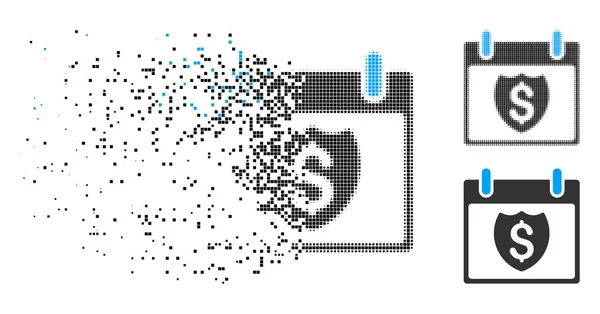 Dot endommagé demi-ton bouclier financier Icône de jour de calendrier — Image vectorielle