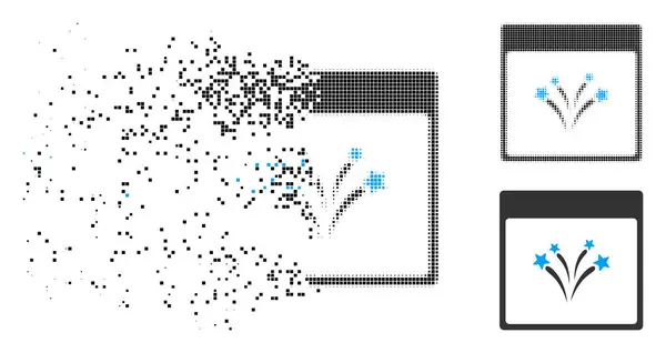 Icono Página Del Calendario Fuegos Artificiales Versiones Fracturadas Punteadas Enteras — Vector de stock