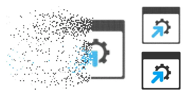 Icono de página de calendario de punto disperso semitono engranaje integración — Vector de stock