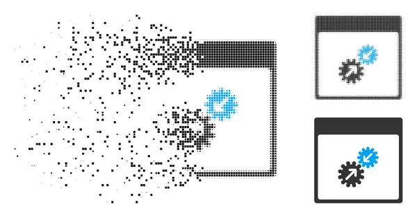 Descompuesto punteado engranajes de medio tono Calendario de integración Página icono — Vector de stock