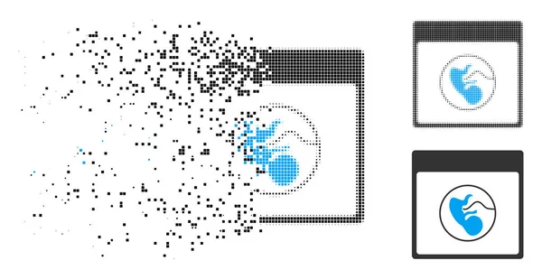 Broken Pixel Semitono Humano Embrión Calendario Icono de página — Vector de stock
