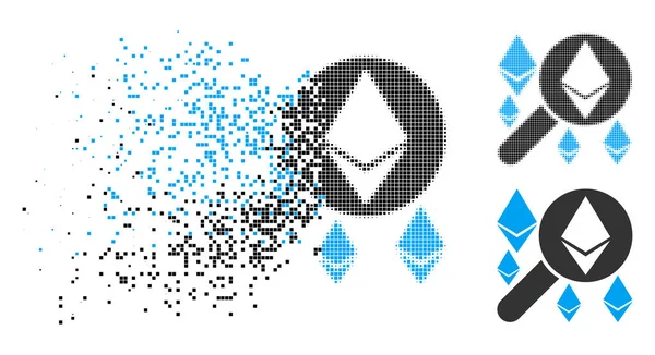 Pixel quebrado Halftone Loupe Pesquisa Ícone Ethereum — Vetor de Stock