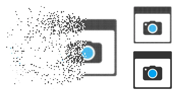 Desapareciendo punteado medio tono foto cámara calendario página icono — Vector de stock