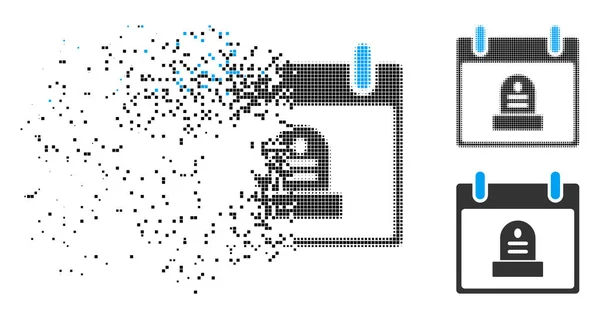 Fragmentado Pixel Halftone Rip Monumento Calendario Día Icono — Vector de stock