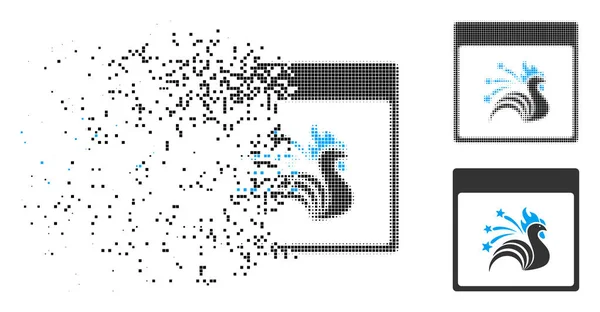 Desintegración Pixelated medio tono chispa gallo calendario página icono — Vector de stock