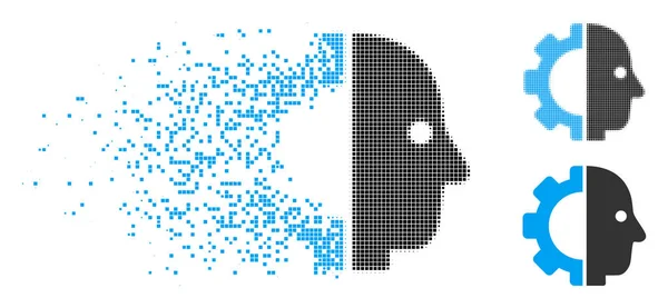 Icona a testa di cyborg semitono Pixelated distrutta — Vettoriale Stock