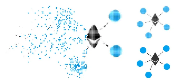 Icono de estructura neta de Ethereum de medio tono pixelado con polvo — Archivo Imágenes Vectoriales